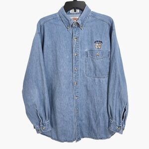 Vintage 90s Nutmeg Mills Notre Dame Denim Shirt Mens Large Long Sleeve Button Up